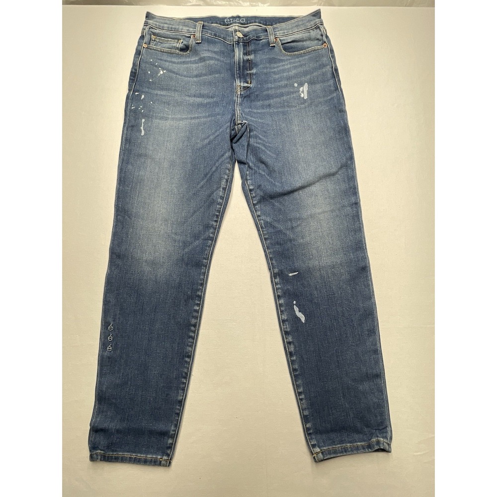 Etica‎ Women's Jeans 32 Blue Distressed Paint Splatter